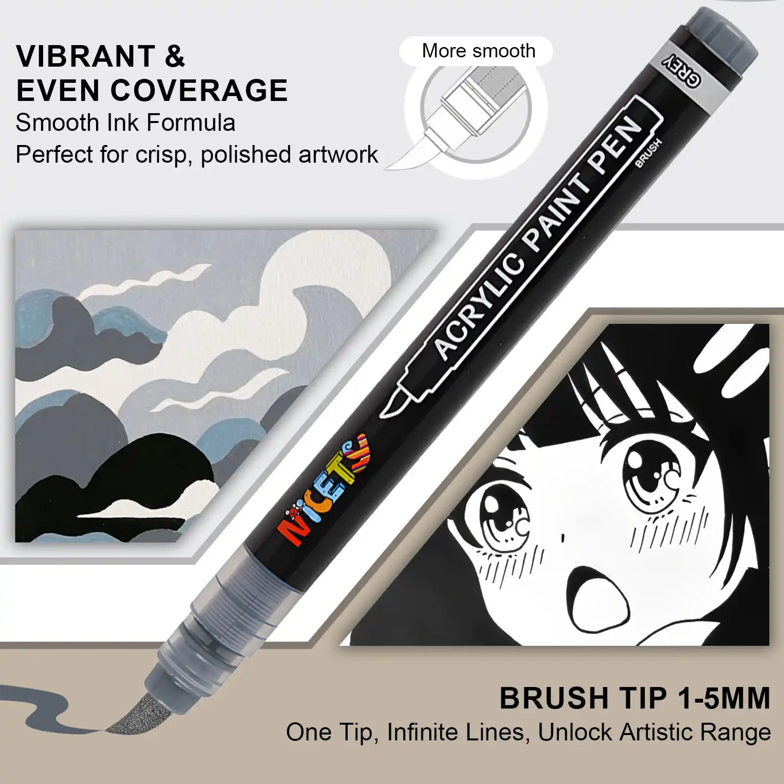 Nicety 32 Colors Acrylic Paint Pens, Grey Tones, Direct Liquid Ink, Art Markers Set for Painting