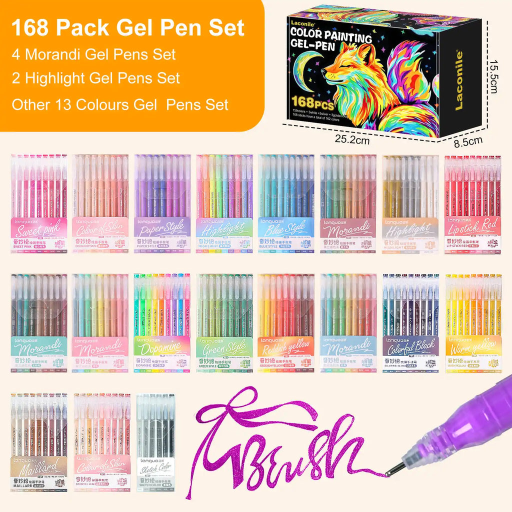 NICETY 168-Color Gel Ink Pens – 0.5mm Fine Tip Set for Art & Notes