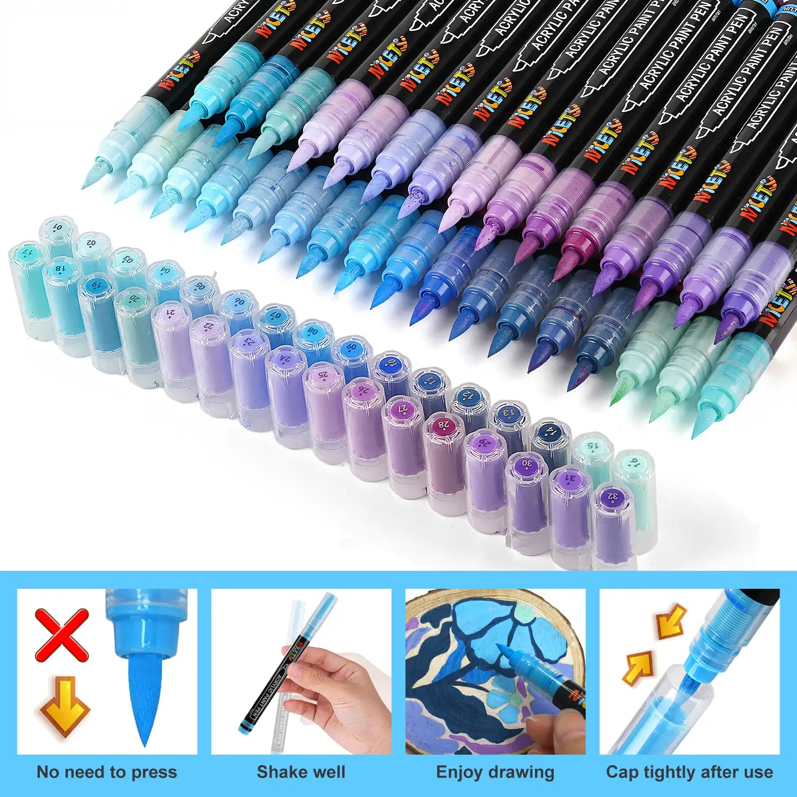 Nicety 32 Colors Acrylic Paint Pens, Blue Tones, Direct Liquid Ink, Art Markers Set for Painting