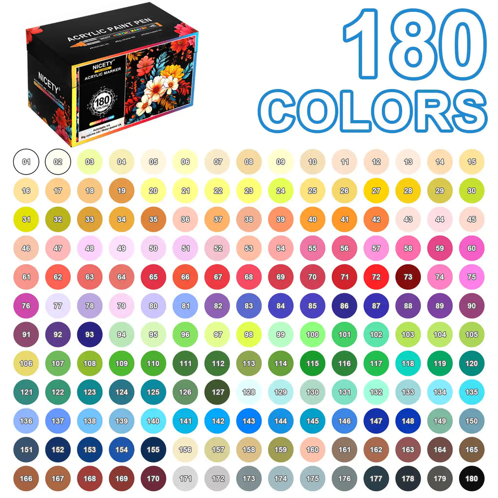 NICETY 180-Color Direct-Ink Acrylic Paint Marker Set