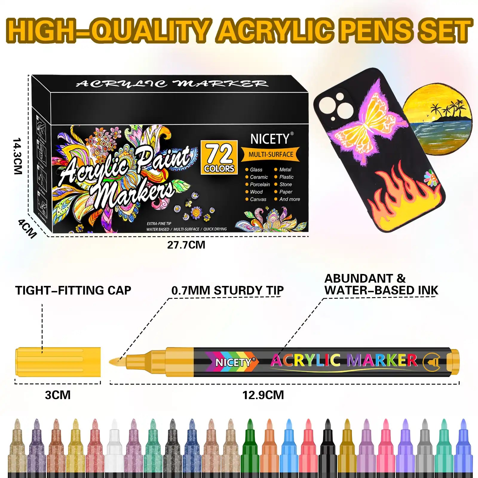 Nicety 72 Colors Single Tip Art Markers Set, Quick Dry Oil-Based Markers for Drawing & Art Supplies