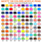 Nicety 100 Colors Single Tip Acrylic Paint Pens Set, Quick Dry Waterproof Art Markers for Drawing, Painting & Crafts