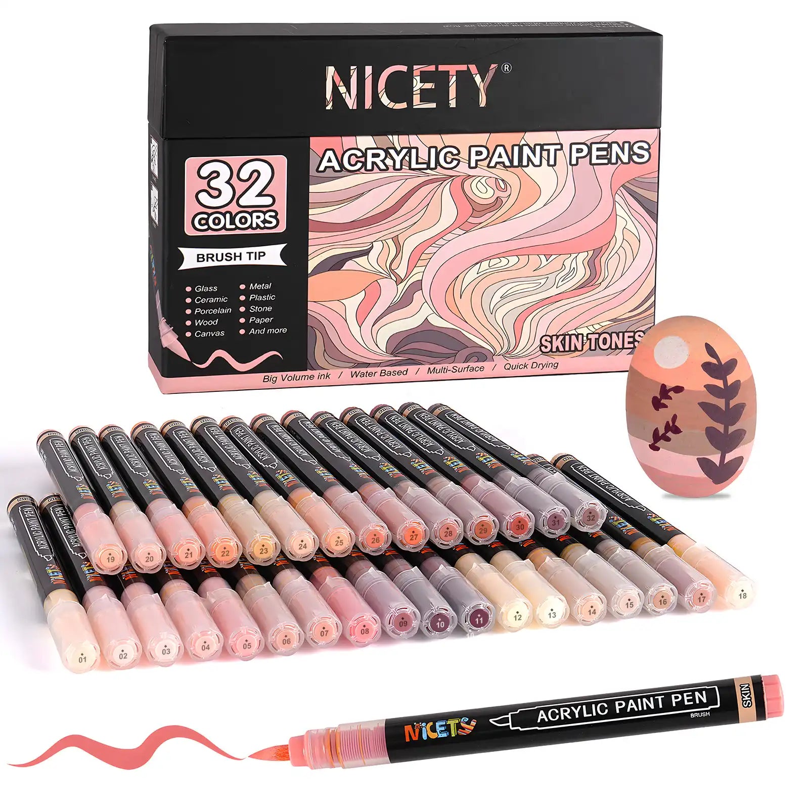 Nicety 32 Colors Acrylic Paint Pens, Skin Tones Tones, Direct Liquid Ink, Art Markers Set for Painting