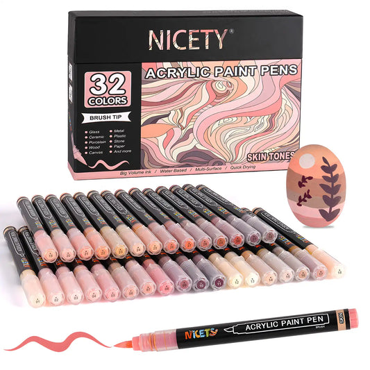 NICETY 32 P Skin Tones-Tone Acrylic Paint Markers (Gift Packaging)