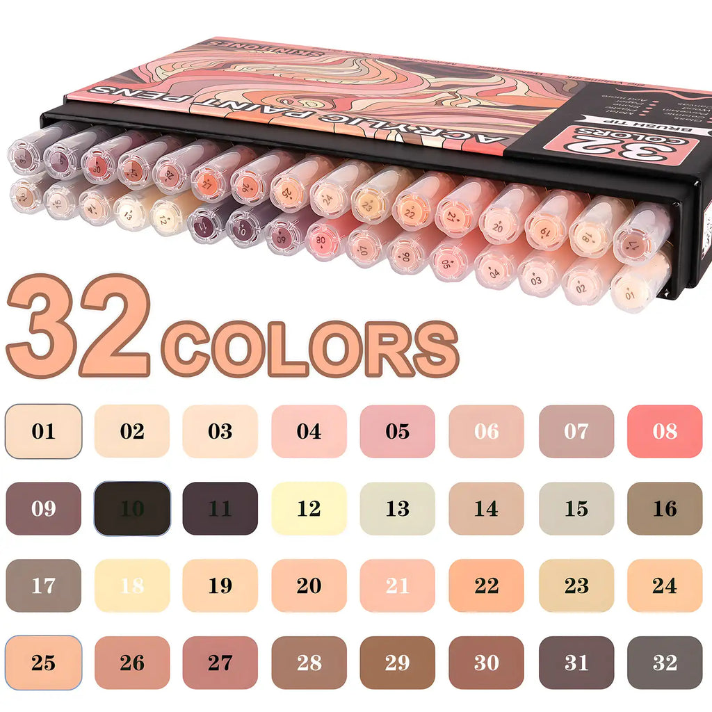 NICETY 32 P Skin Tones-Tone Acrylic Paint Markers (Gift Packaging)