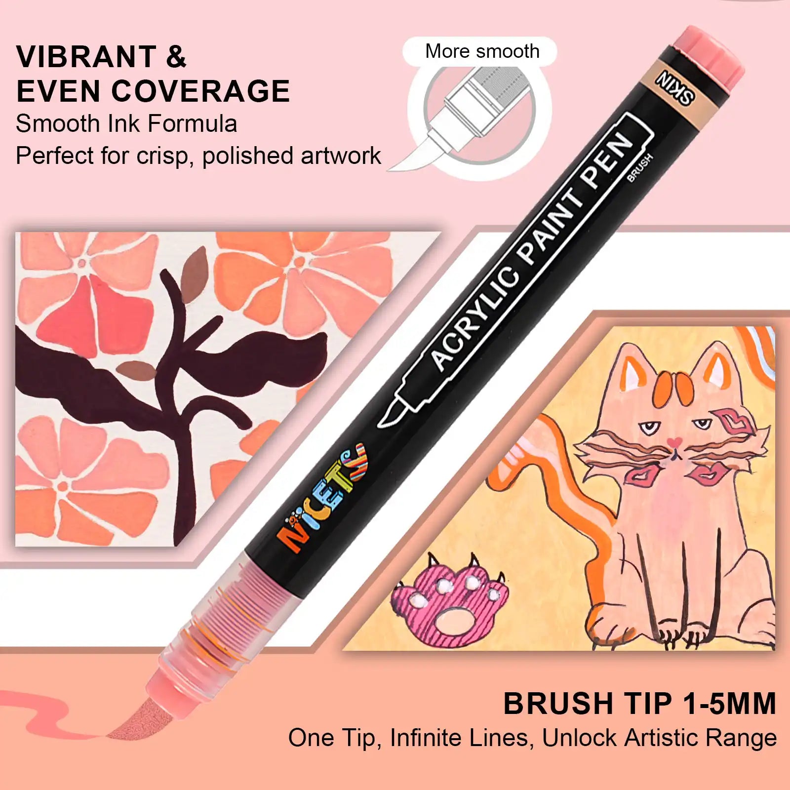 Nicety 32 Colors Acrylic Paint Pens, Skin Tones Tones, Direct Liquid Ink, Art Markers Set for Painting