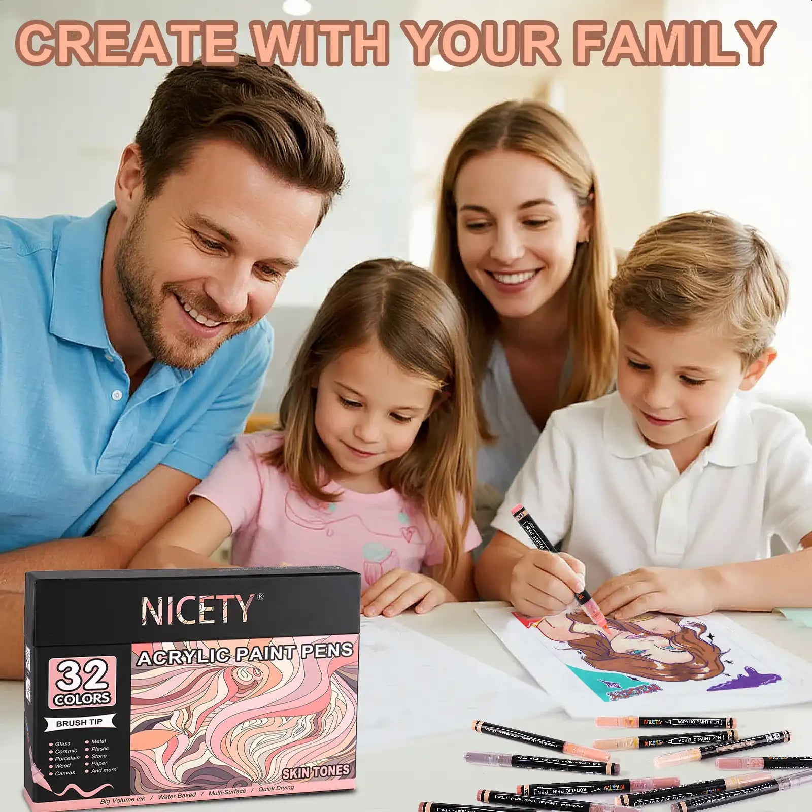 NICETY 32 P Skin Tones-Tone Acrylic Paint Markers (Gift Packaging)
