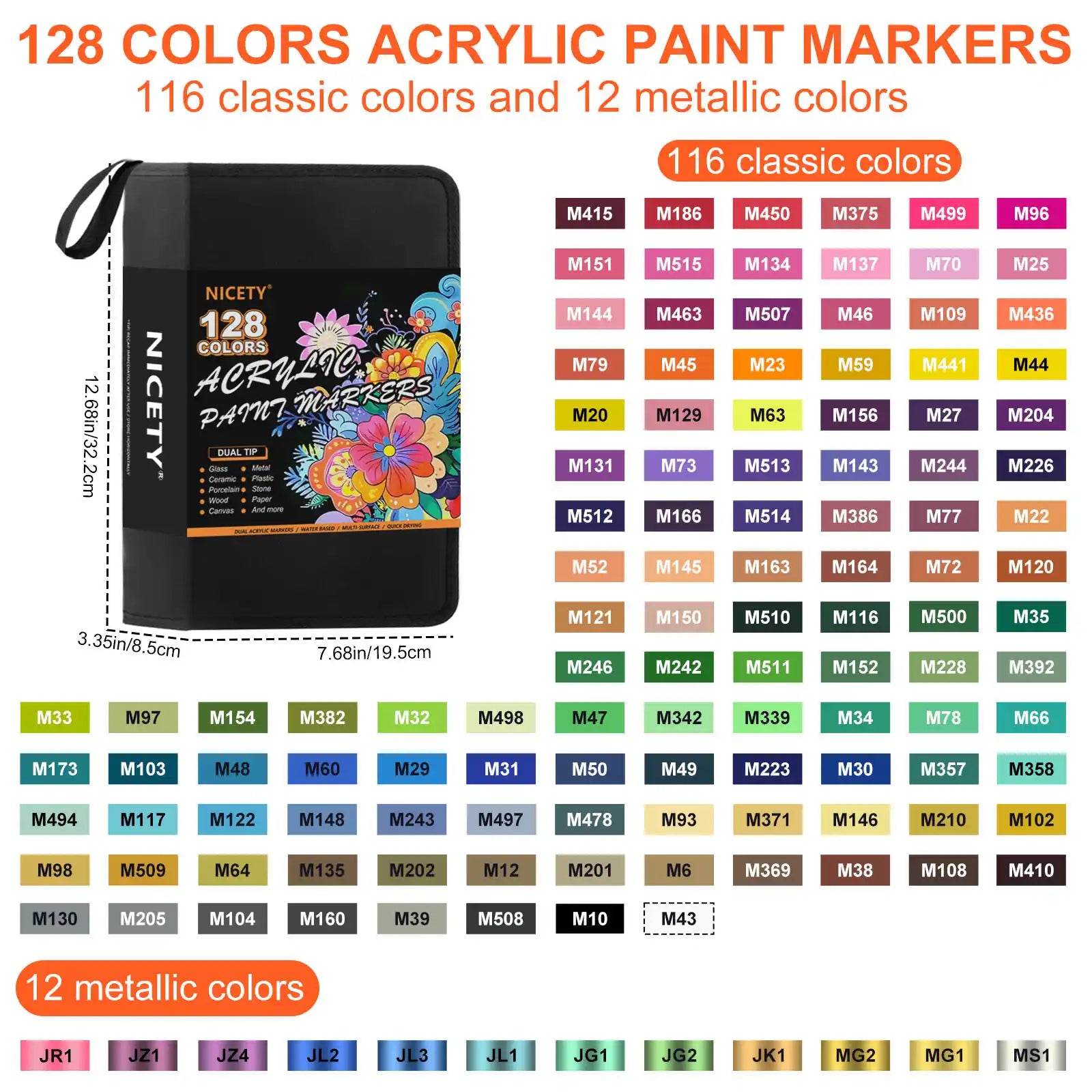 NICETY 128-Color Dual-Tip Acrylic Paint Markers with Carry Bag