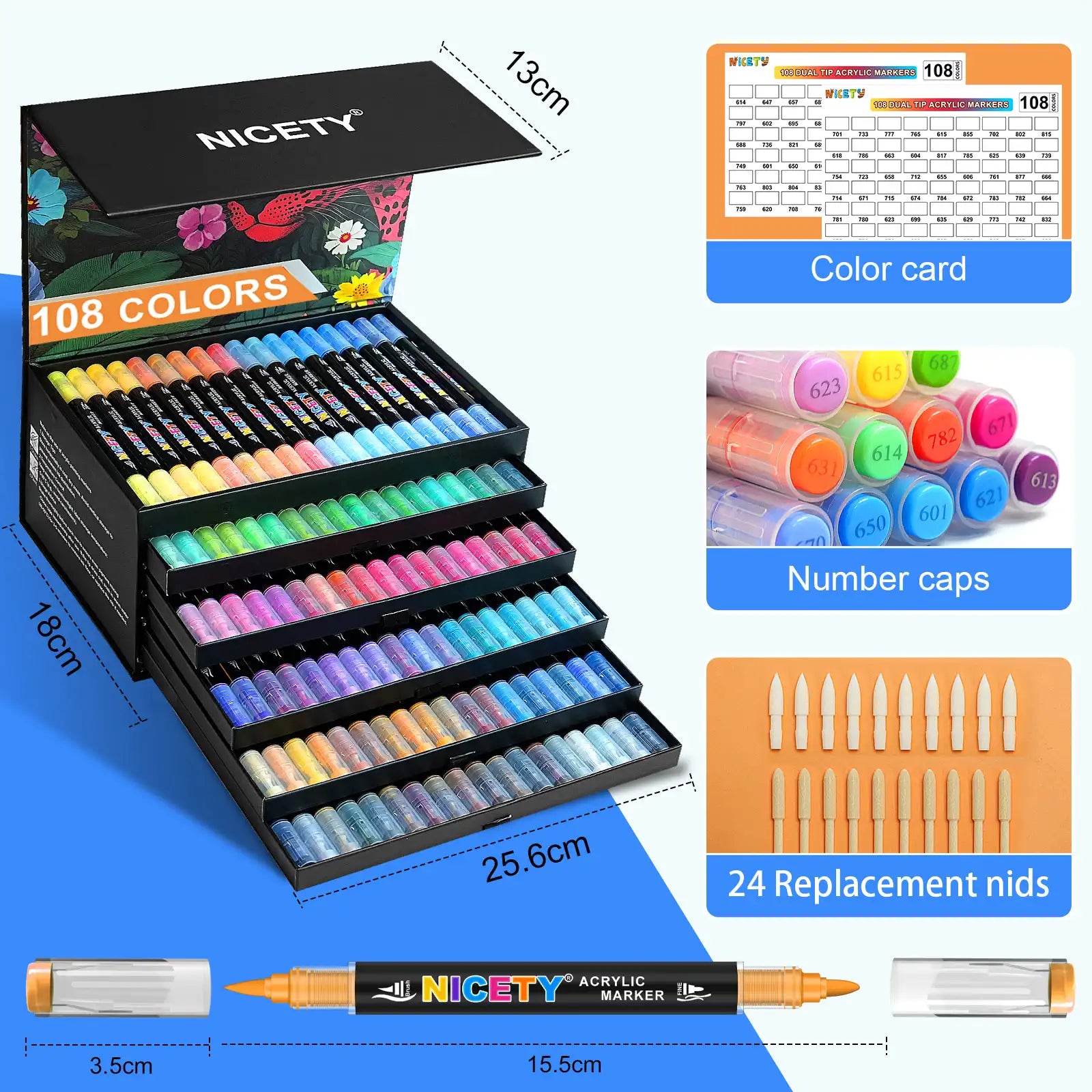 NICETY 108 Dual-Tip Markers for Drawing & Art