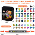 Nicety 60 Colors Dual Tip Acrylic Paint Pens Set, Quick Dry Waterproof Art Markers for Drawing & Crafts