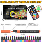 Nicety 58 Colors Single Tip Acrylic Paint Pens Set, Quick Dry Waterproof Art Markers for Drawing, Painting & Crafts