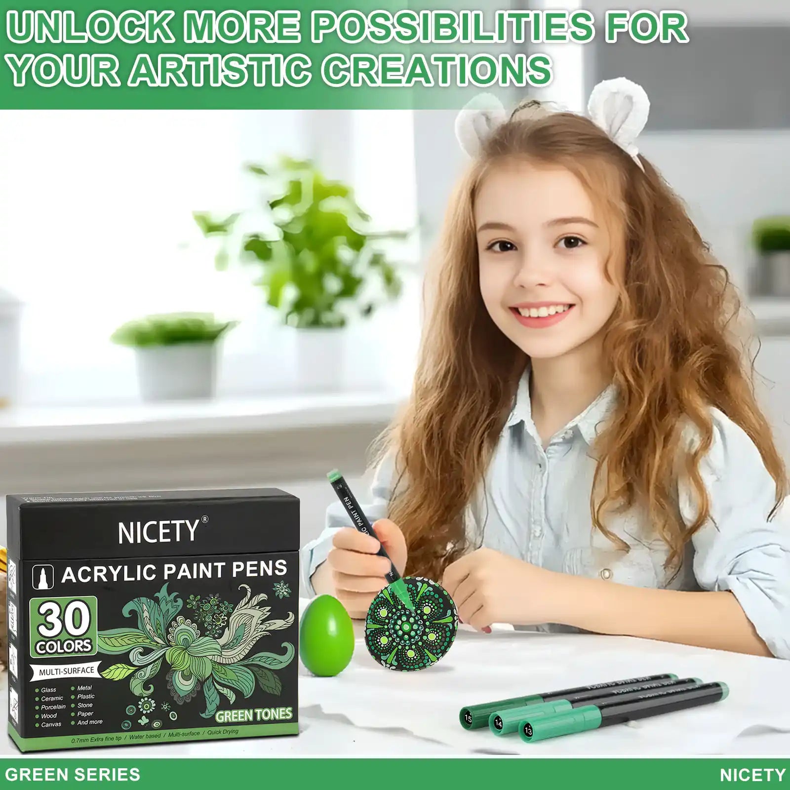 Nicety 30-Color Acrylic Marker Green Art Painting Set