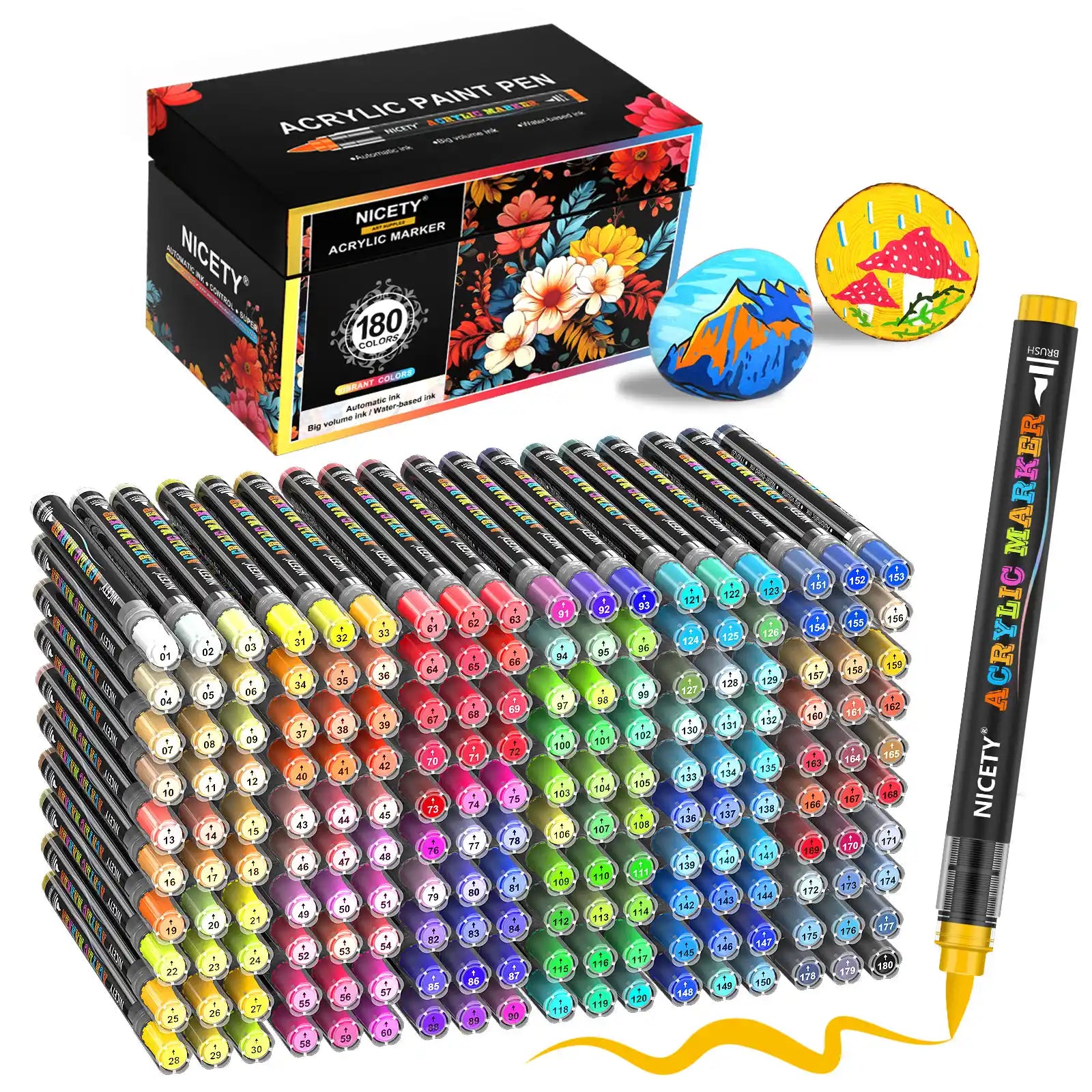 NICETY 180-Color Direct-Ink Acrylic Paint Marker Set