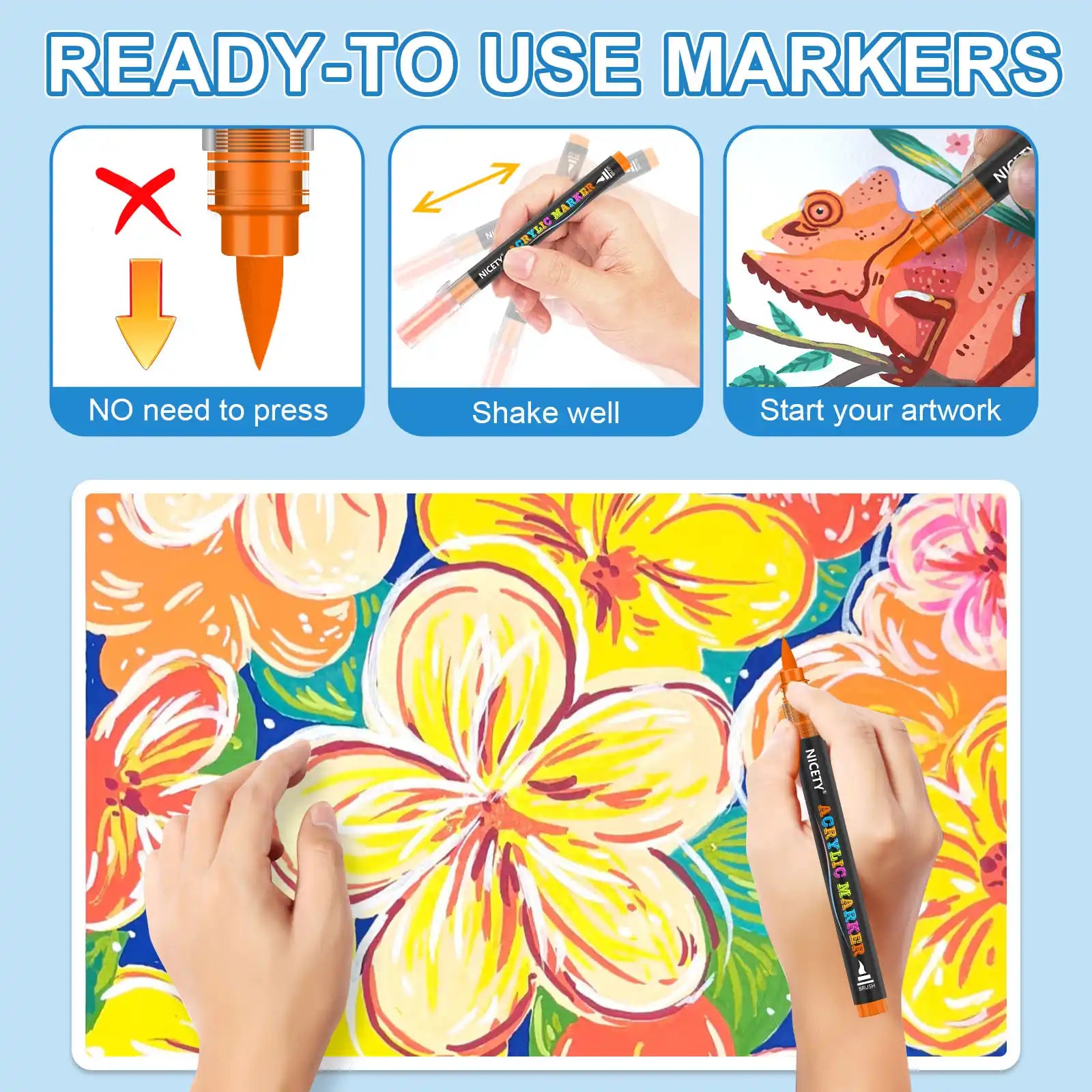 Nicety 72 Colors Single Tip Acrylic Paint Pens Set, Quick Dry Waterproof Art Markers for Drawing, Painting & Crafts