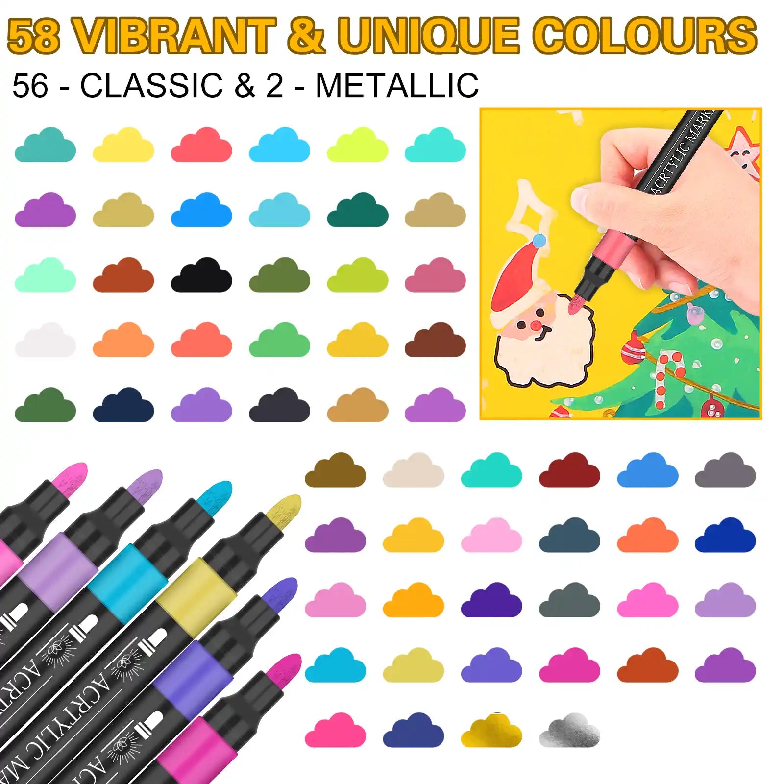 Nicety 58 Colors Single Tip Acrylic Paint Pens Set, Quick Dry Waterproof Art Markers for Drawing, Painting & Crafts