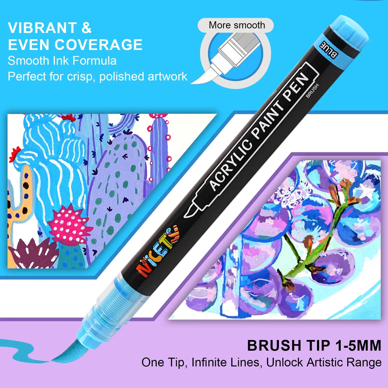 Nicety 32 Colors Acrylic Paint Pens, Blue Tones, Direct Liquid Ink, Art Markers Set for Painting