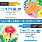 Nicety 72 Colors Single Tip Acrylic Paint Pens Set, Quick Dry Waterproof Art Markers for Drawing, Painting & Crafts