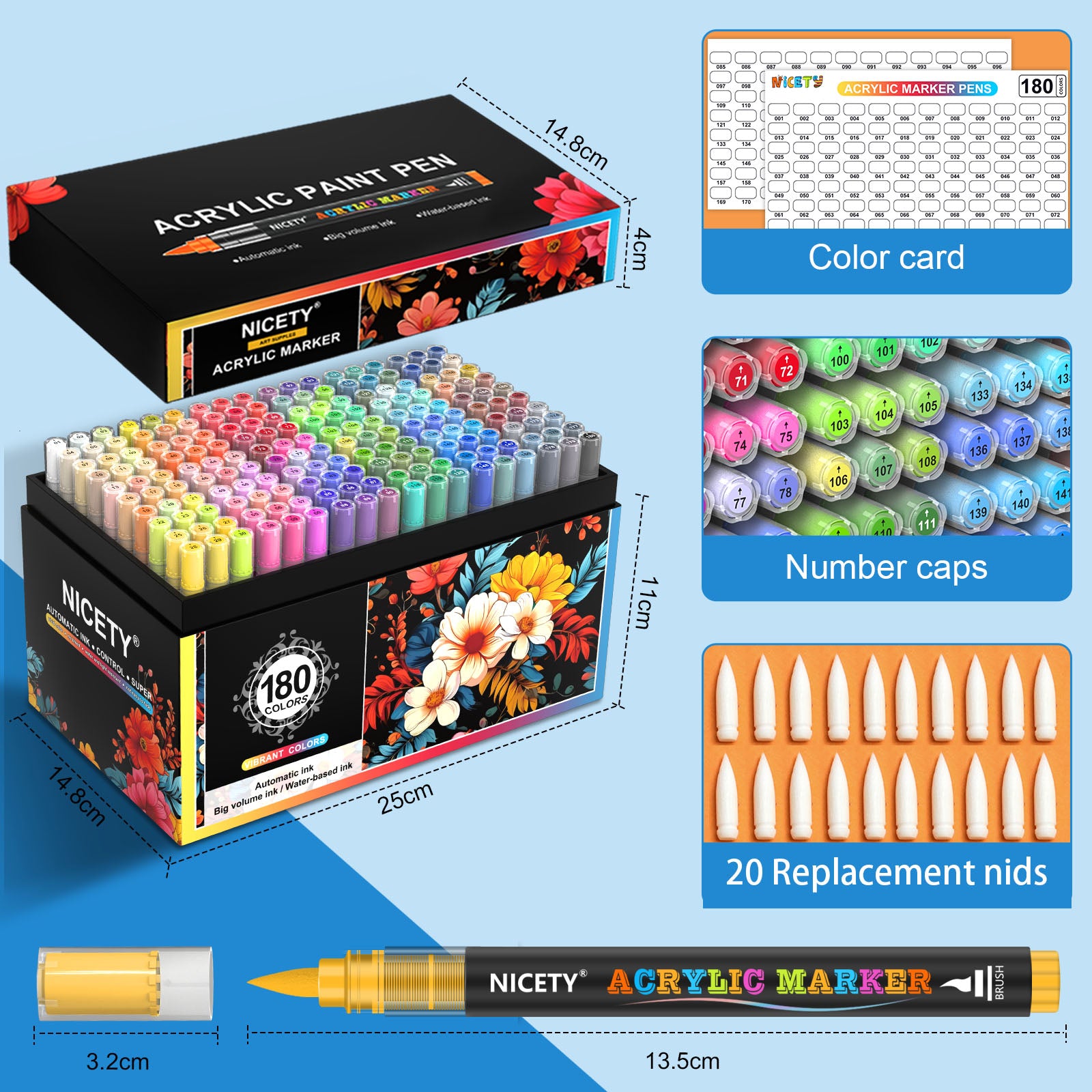 Nicety 72 Colors Single Tip Acrylic Paint Pens Set, Quick Dry Waterproof Art Markers for Drawing, Painting & Crafts
