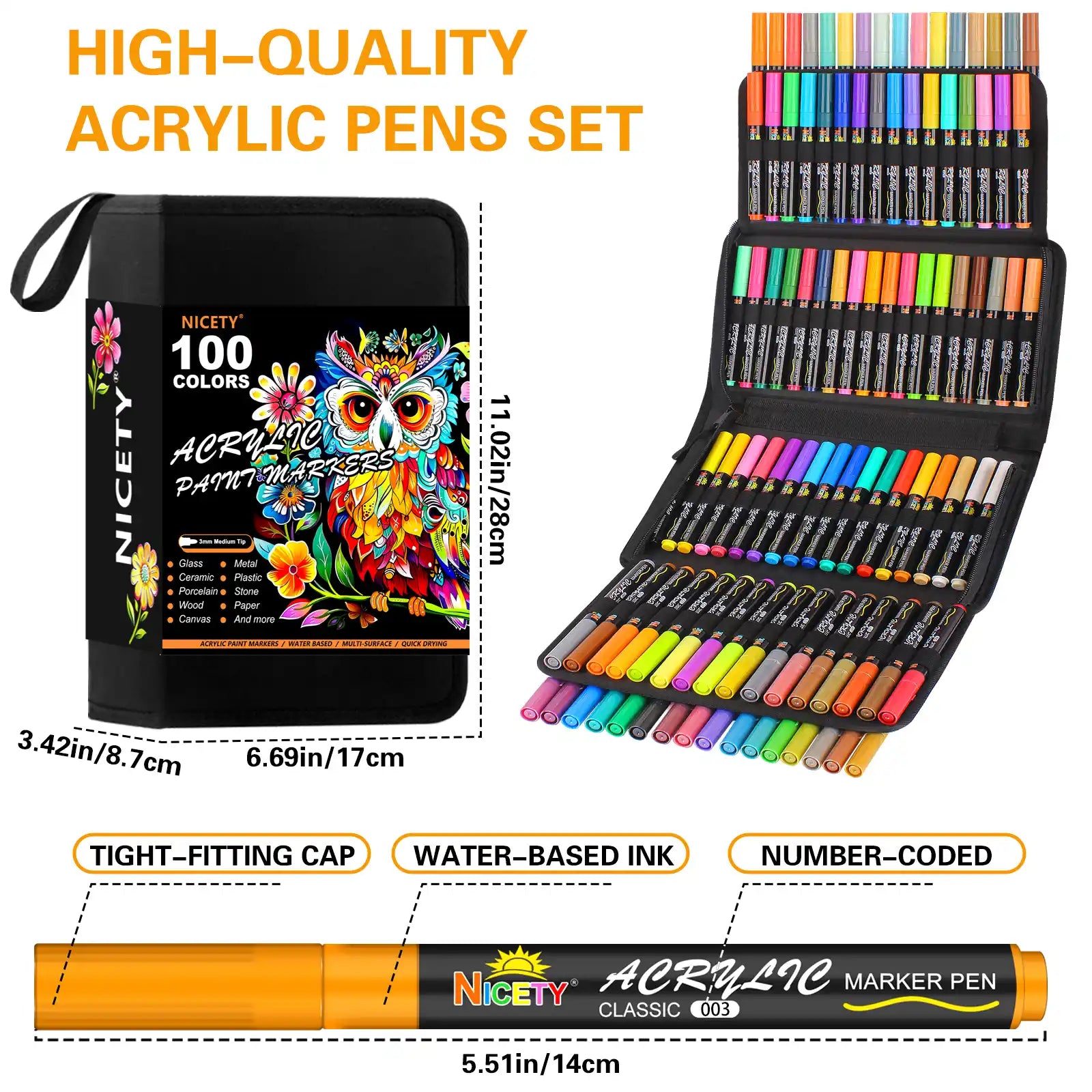 Nicety 100 Colors Single Tip Acrylic Paint Pens Set, Quick Dry Waterproof Art Markers for Drawing, Painting & Crafts