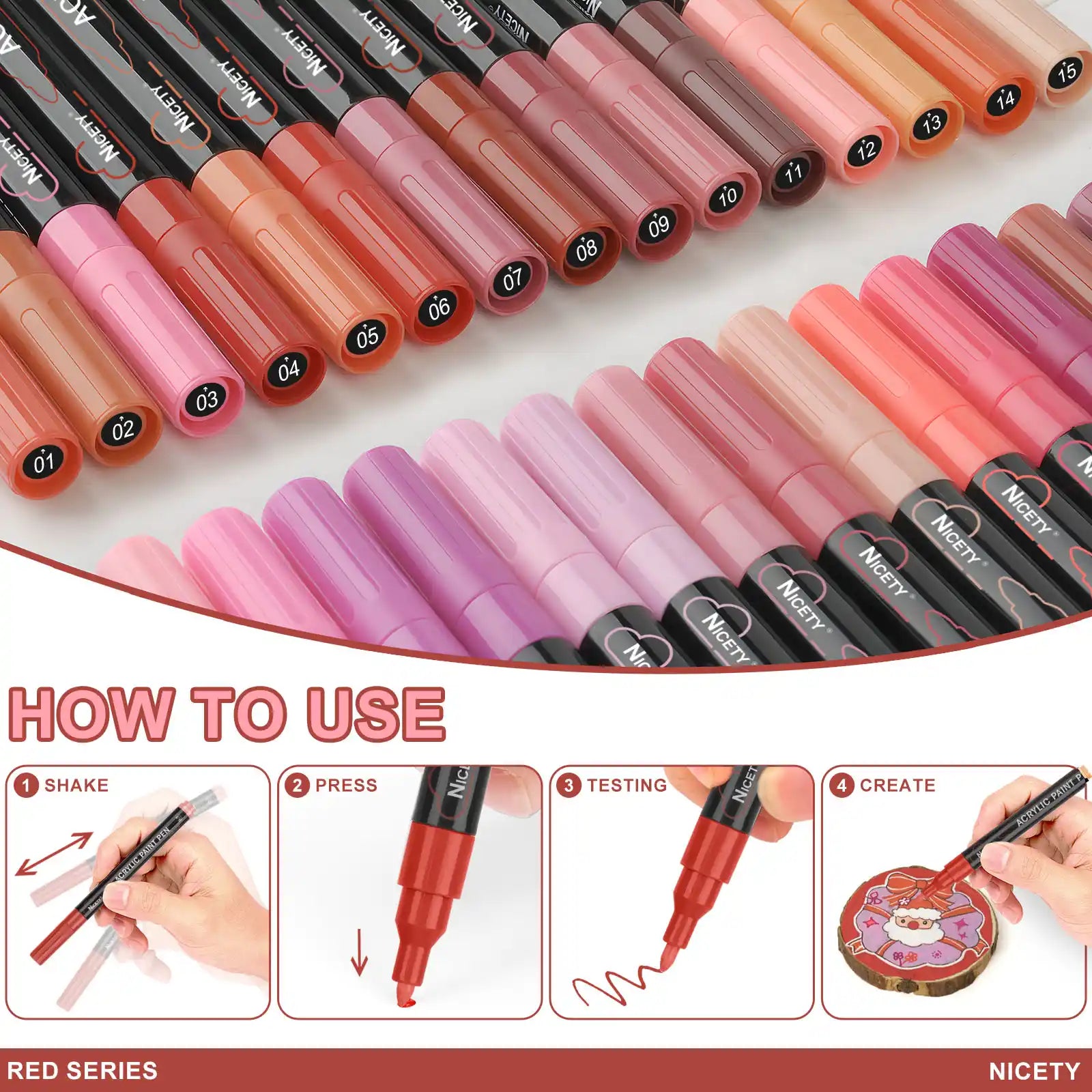 Nicety 30-Color Acrylic Marker Red Art Painting Set