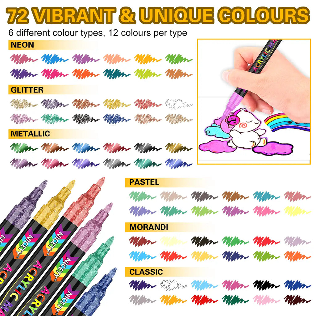 NICETY 72-Color Direct-Ink Acrylic Paint Marker Set