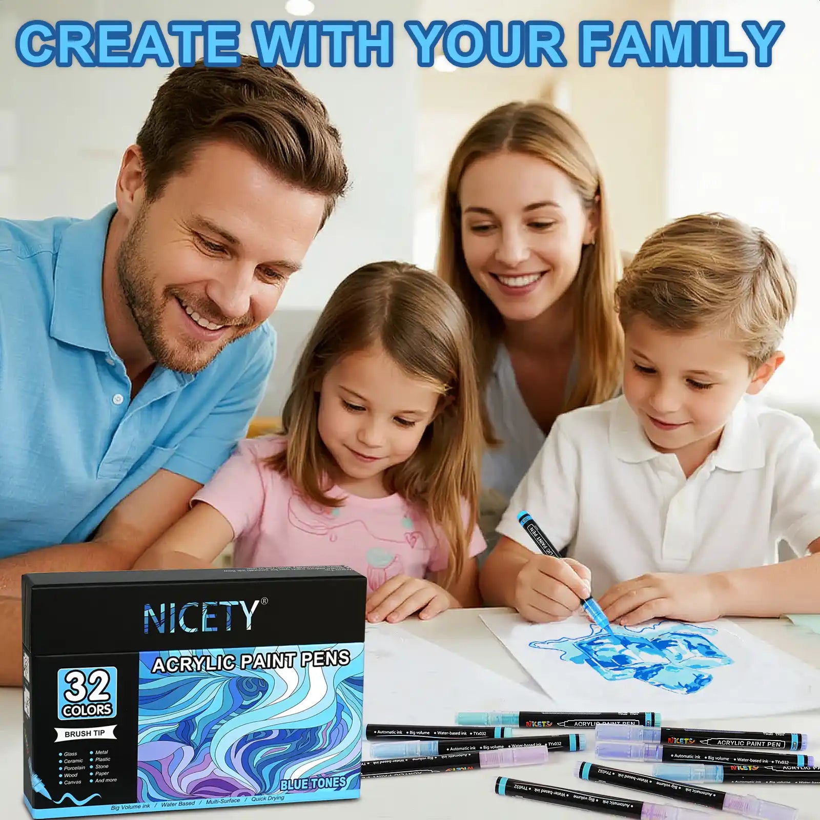 Nicety 32 Colors Acrylic Paint Pens, Blue Tones, Direct Liquid Ink, Art Markers Set for Painting